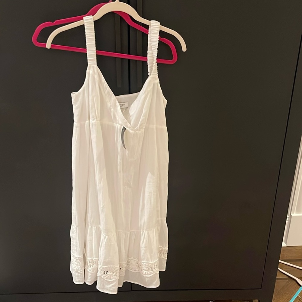 Ann Taylor LOFT White Clip Bow Ruffle Strap Swing Dress - Size Extra Large
